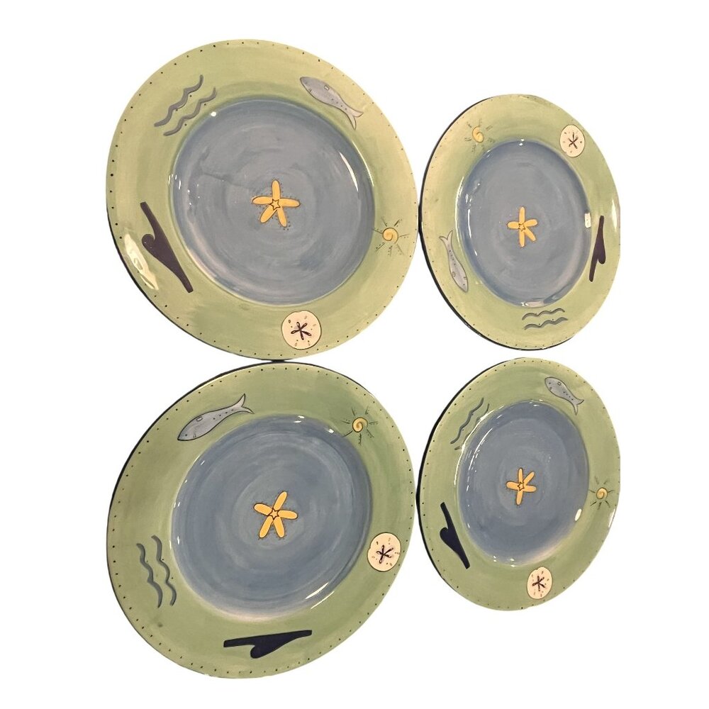 Brushes Hand Painted KIC Ceramic 10-3/4 Dinner Plates Set of 4